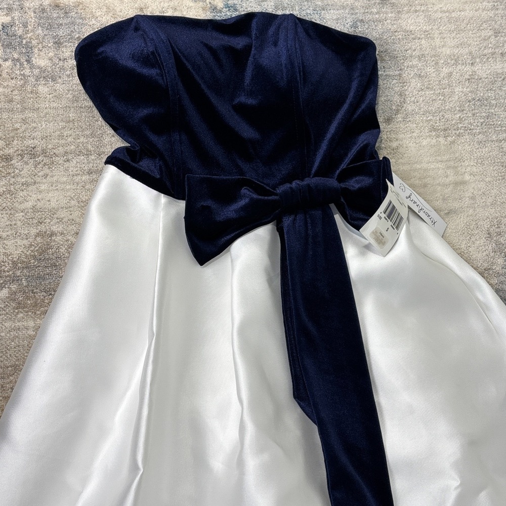 Fairy Core Strapless Gown Navy Velvet‎ Burnout Off White Maxi Dress Size 5 NWT